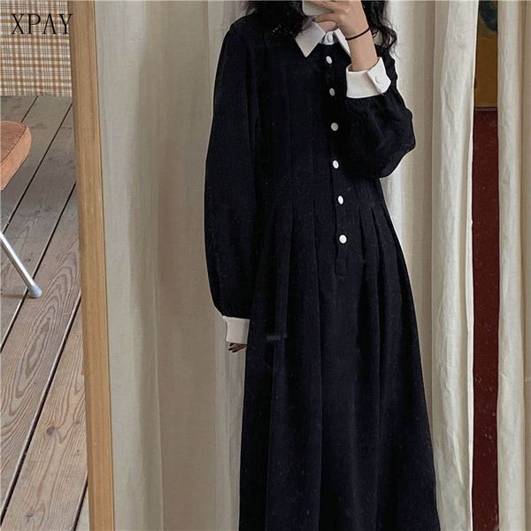 

elegant french women high waist long party dresses 2020 spring long sleeve waist-controlled pleated black dress vestidos, Black;gray