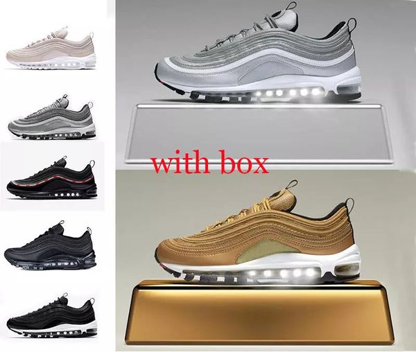 

with box 97 shoes triple white black pink running shoes og metallic gold silver bullet mens trainer women sports shoes sneakers size 36-45