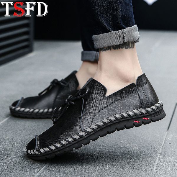 

low leather shoes men sneakers comfortable mens casual shoes breathable loafers for men slip-on flats black plus size 50 y5