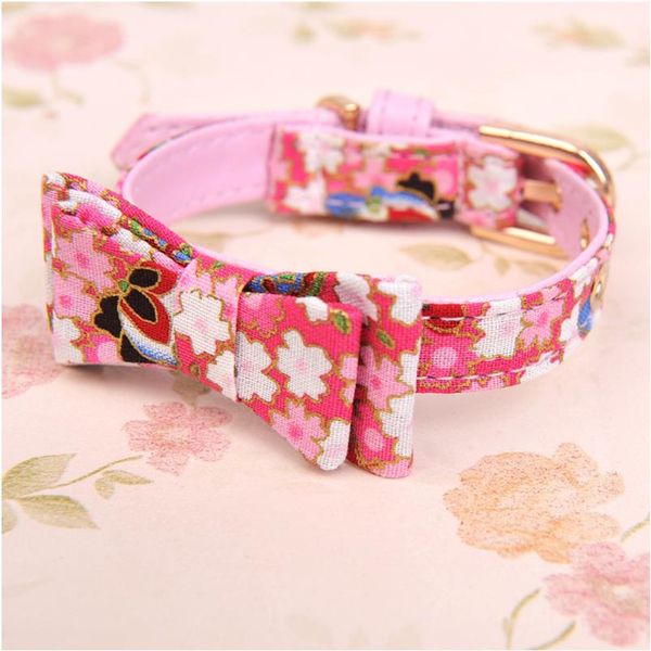 

japanese style sakura printed bow small cats dogs puppy tie collar chain necklace wedding christmas party bowtie postage