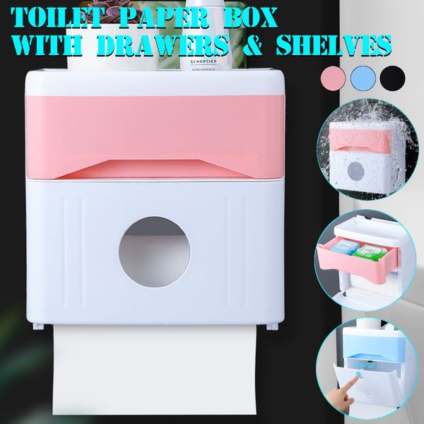 

toilet paper storage holder box plastic double layer self adhesive waterproof wall mounted bathroom bath toilet paper tissue box