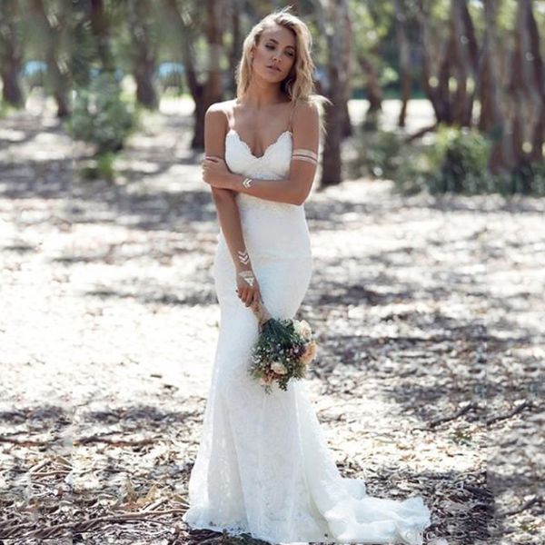 

boho mermaid wedding dresses, White