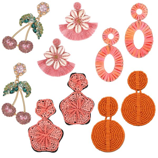 

lady elegant handmade pink beaded earrings for wedding brand designs women girls shell tassel drop earring statement bijoux, Silver