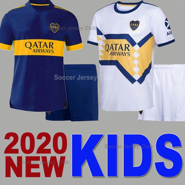 

2020 kids kit boca juniors soccer jersey camiseta de rossi tevez maradona mauro child new sponsor away white football shirt boys set, Black;yellow