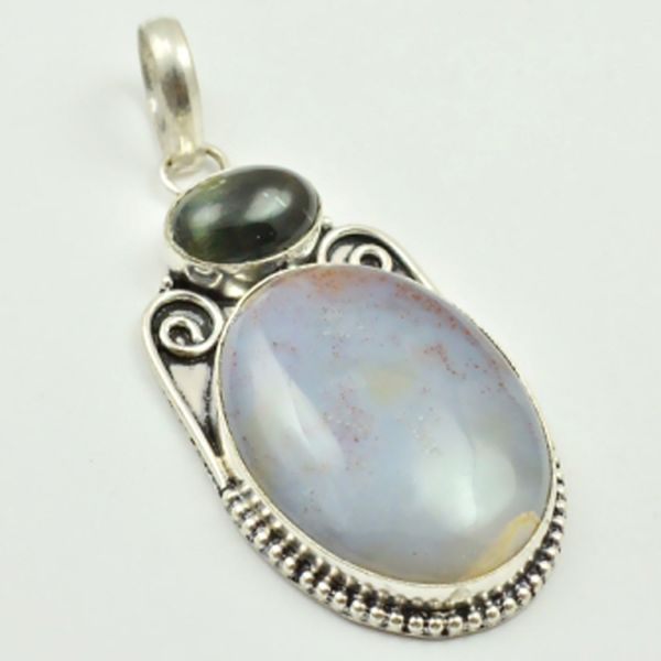 

bloodstone & black onyx pendant silver overlay over copper, 62mm , p3593