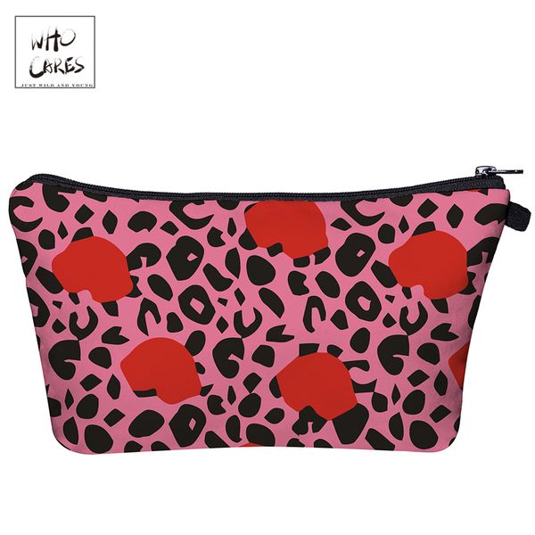 

who cares pink leopard 3d printing makeup bags fashion cosmetic organizer bag travel ladies pouch women cosme bag