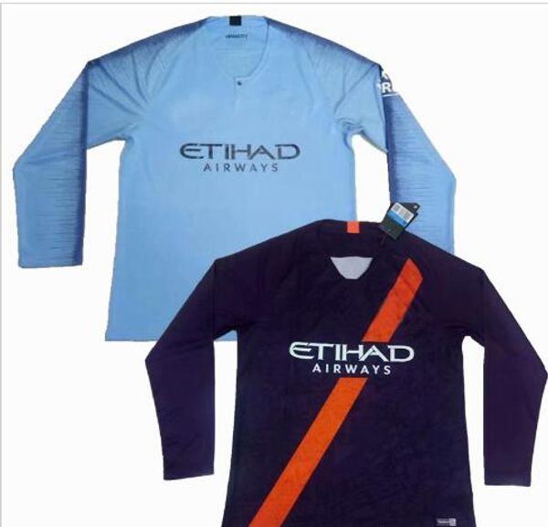 

Long leeve city home blue occer jer ey 2018 19 10 kun aguero 17 de bruyne 33 g je u full leeve football uniform