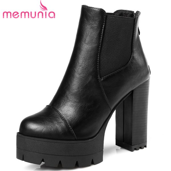 

memunia 2020 new fashion high heel platform boots female round toe pu autumn winter party prom shoes women ankle boots, Black