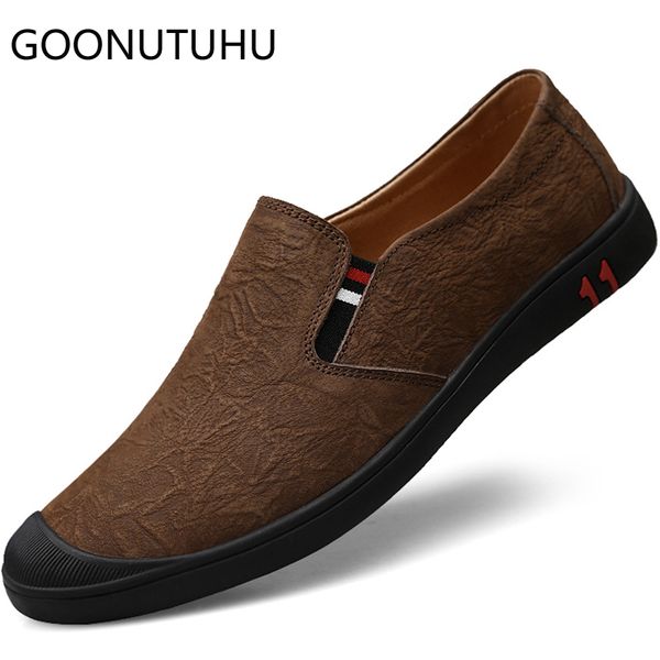 

2019 new style men's shoes casual genuine leather loafers male brown black slip on shoe man flats driving shoes for men sale