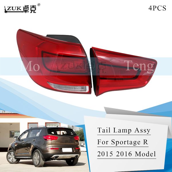 

zuk 4pcs/set outer inner tail lamp tail brake light brake lamp assy for kia sportage r 2015 2016 taillamp taillight