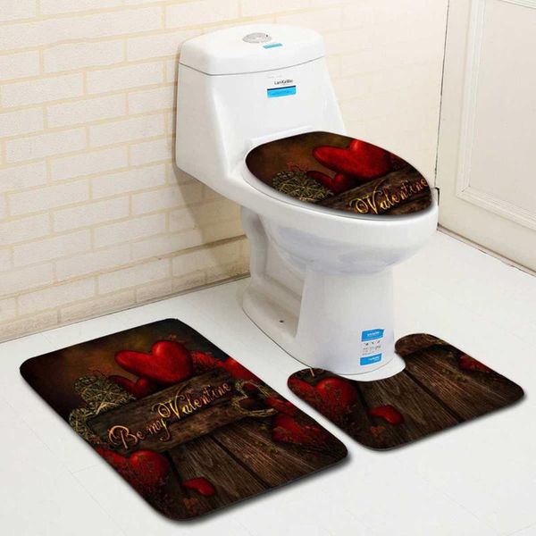 

3pcs bathroom non-slip carpet floor mat pedestal rug lid toilet cover bath mat