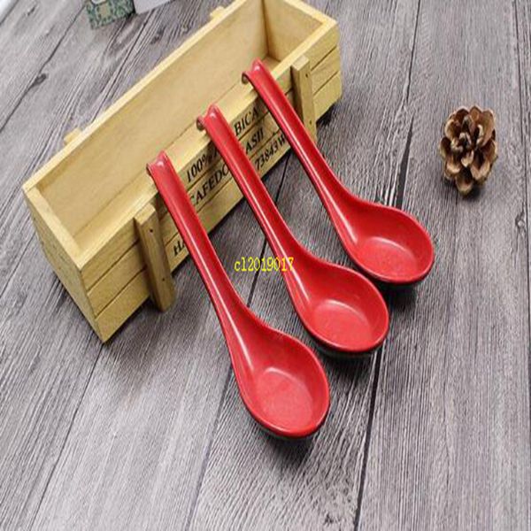 

wholesale 500pcs red black color home flatware japanese plastic bowl soup porridge spoon hot