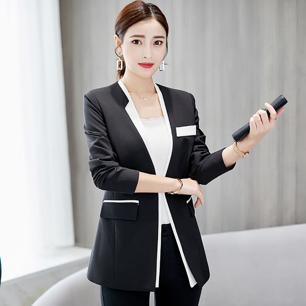 

ladies business solid color blazer office casual slim single button suit temperament jacket black suit jacket female 2019, White;black