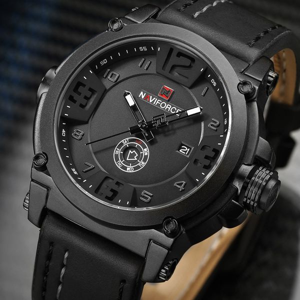 

2019 new fashion mens watches naviforce militray sport quartz men watch leather waterproof male wristwatches relogio masculino, Slivery;brown