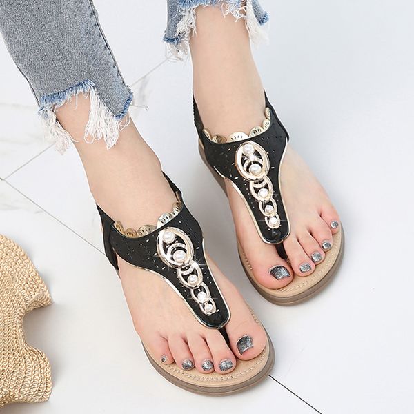 

2020 fashion women sandals beach flat sandals women summer flip flops shoes bohemian low heels shoes sandalias mujer, Black