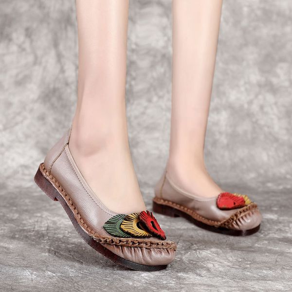 

alishinrey genuine leather women flats shoes shallow soft bottom women ballet flat loafers spring casual ladies boat shoes, Black