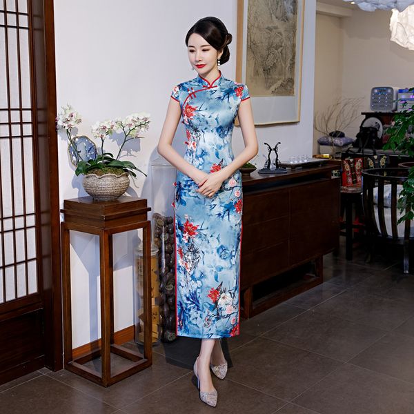 

new arrival print chinese bride wedding dress long cheongsam elegant slim summer qipao plus size 4xl, Red
