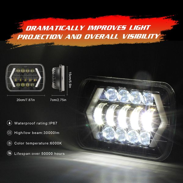 

2pcs 300w 7in led headlights headlamp with high low beam for off-road vehicle truck bus m8617