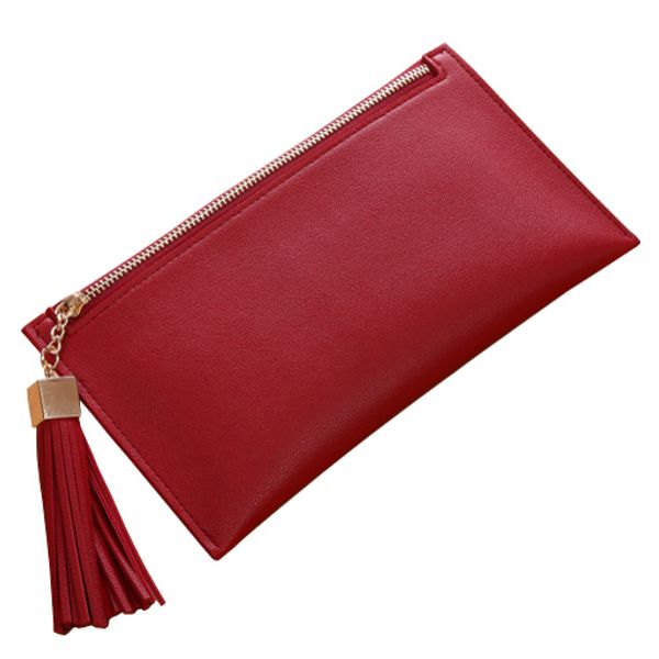 

fashion women wallets tassel zipper lady coin purse pocket scards holder female long clutch purses handbags wallet key money bag, Red;black