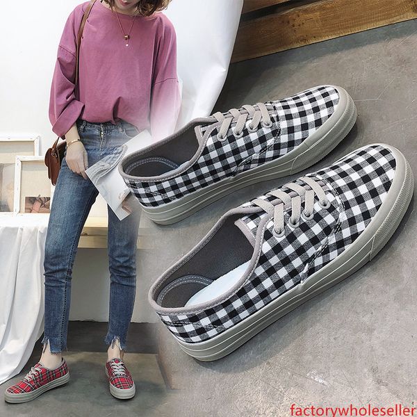 

canvas shoes women s spring and summer new korean ritro plaid shoes student lace up