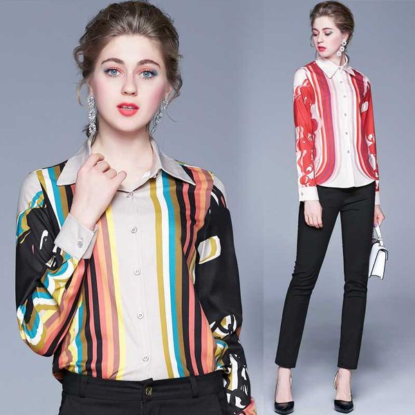 

wholesale spring summer fall runway vintage print collar button front long sleeve womens ladies party casual shirt blouse, White