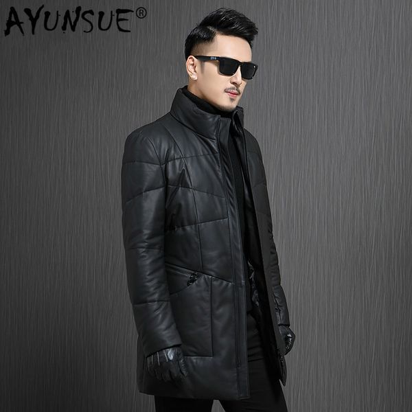 

ayunsue 2019 зимняя куртка из натуральной кожи мужчин длинные real дубленки мужские duck пуховики весте cuir homme 8-176 kj3847, Black