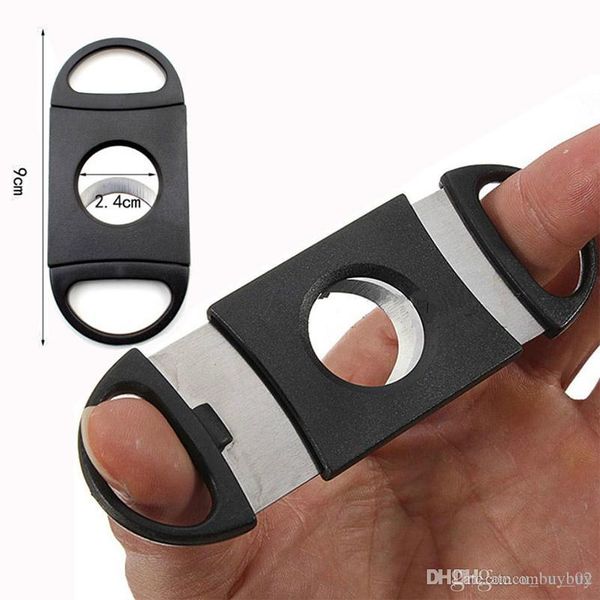 

New Pocket Plastic Stainless Steel Double Blades Cigars Guillotine Cigar Cutter Knife Scissors Tobacco Black New In Stock