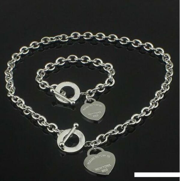 

рождественский подарок 925 любовь ожерелья серебра + браслет wedding jewelry себе сердце кулона ожерелье браслет наборы 2 в 1, Golden;silver