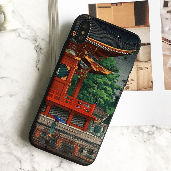 

fundas luxury ukiyo-e pavilion art phone case for iphone 11 pro xs max xr 8 7 6s plus 5 se case soft black tpu silicone cover.