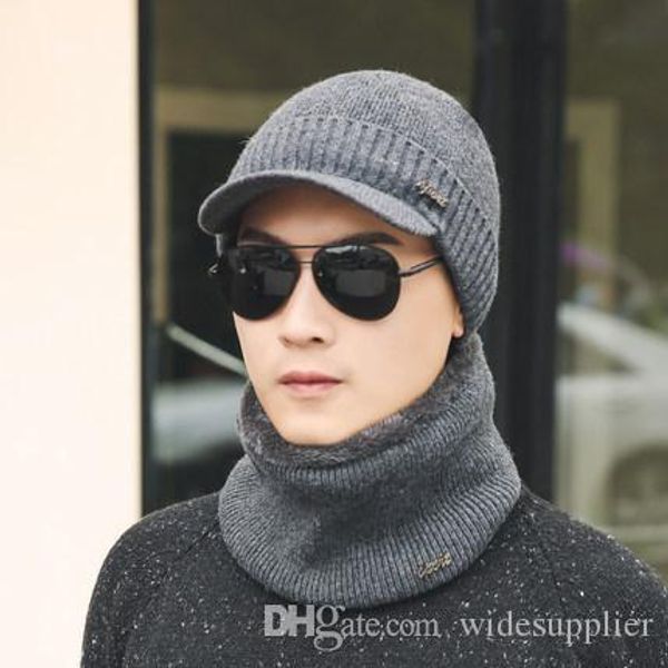 

2017 outdoor cold hat warm windproof ski hat plus velvet thickened collar cap cap cap male winter knitted wool hat, Blue;gray