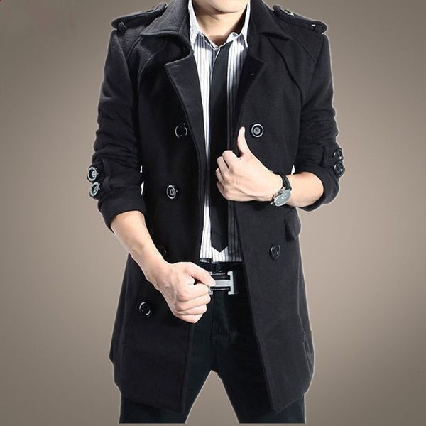 

jacket men 2019 new winter nizi jacket men's long section coat solid color fashion coat men's double-breasted cloth, Black