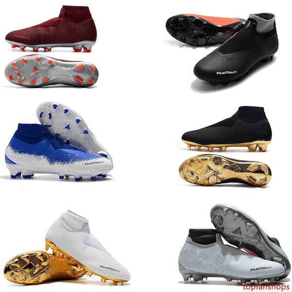 

2019 black red phantom vision elite df fg soccer cleats leather soccer shoes mens socks laceless phanto high ankle gold football boots