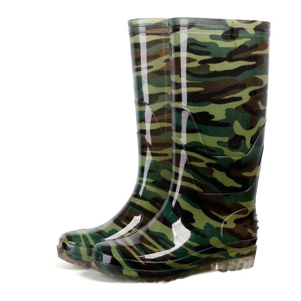 

men's high-heeled rain boots camouflage rain boot non-slip wear-resistant acid and alkali warm water shoes round toe shoe rain boots fo, Black;red
