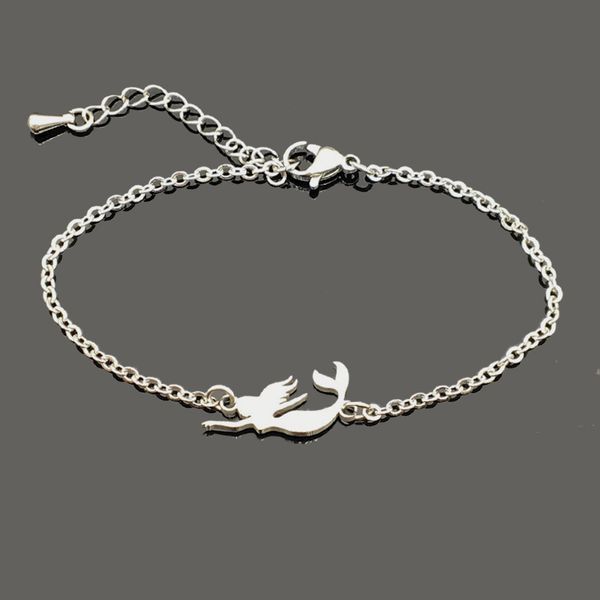 

mermaid shape stainless steel charm bracelet two side polished stainless steel mermaid pendant chain friendship bracelet, Golden;silver