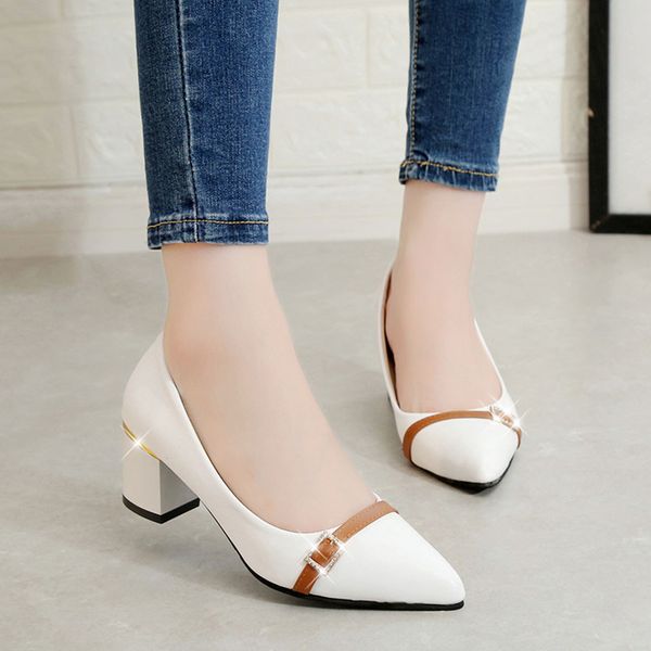 Women Ladies Fashion Pointed Toe Square Heel Loafers Casual Shoes Single Shoes