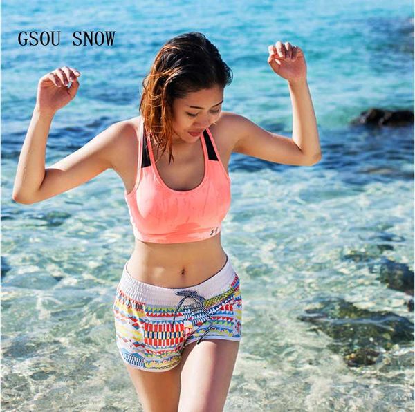 

gsou snow woman beach board shorts surf swimwear bikini female colorful printed sports fast dry swimming diving surfing shorts