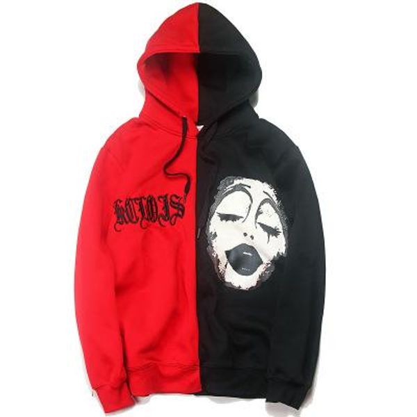 

2019 new mens fashion hoodie black and red stitching clown head plus velvet casual self-cultivation coat