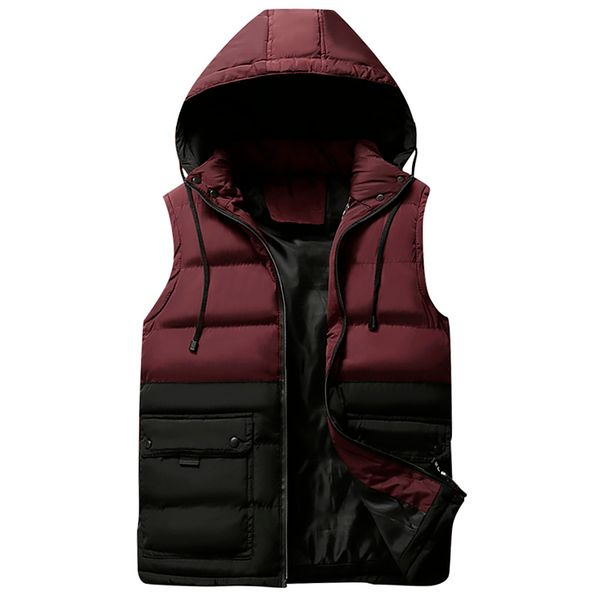 

2019 men's autumn winter coat padded cotton vest warm casual loose lady off shoulder hooded thick vest jacket top, Black;brown
