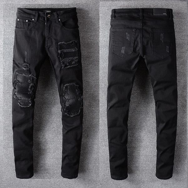 

2020 amiri designer high street tide brand hip-hop jeans european and american hip-hop washed feet hole jeans amiri black pants # 520, Blue