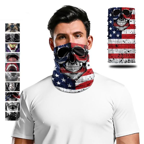 

zawaland women men skull scarves skeleton print neck scarf carnival dust-proof headwear scarf tubular bandana, Blue;gray