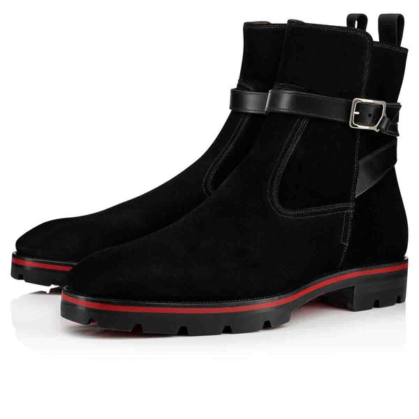 

luxurious designer red bottom high boots for men shoes ankle boots kicko croc style black suede calfskin elegant men's low heels boots