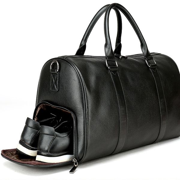 

men's travel bag casual genuine leather luggage carry on leather duffel shoulder bags weekend bag big tote handbag large bolsa
