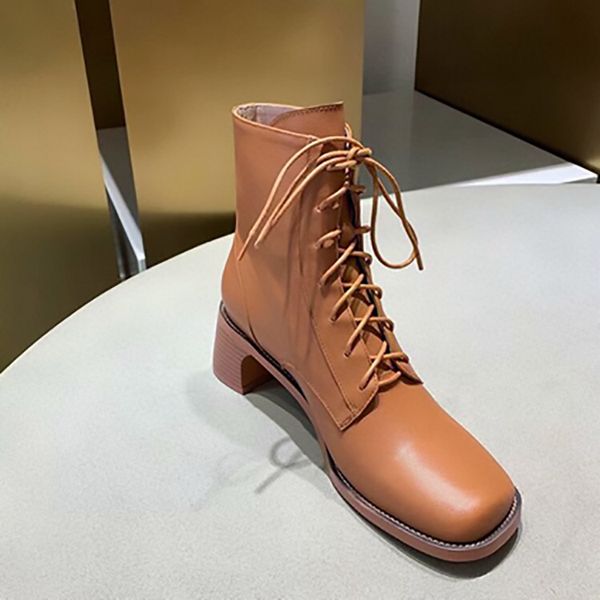

2019 new fashion autumn/winter genuine leather women boots luxury shoes women designers square toe hoof heels boots, Black