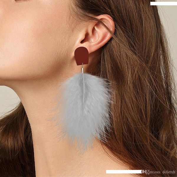

fashion gray feather earrings super fairy long earrings simple cute temperament hair ball earrings jewelry 3 colors, Silver
