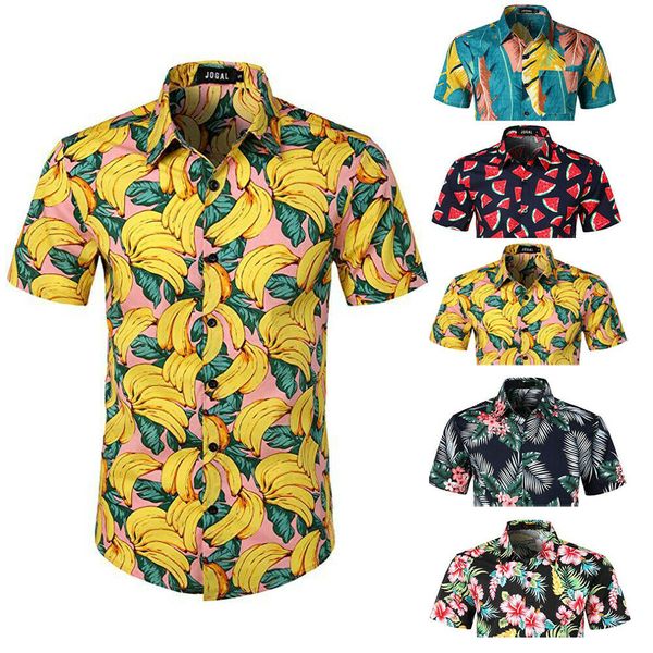 

new style men's shirts summer holiday casual dress shirt floral short sleeve shirts print button summer fashion 2019, White;black