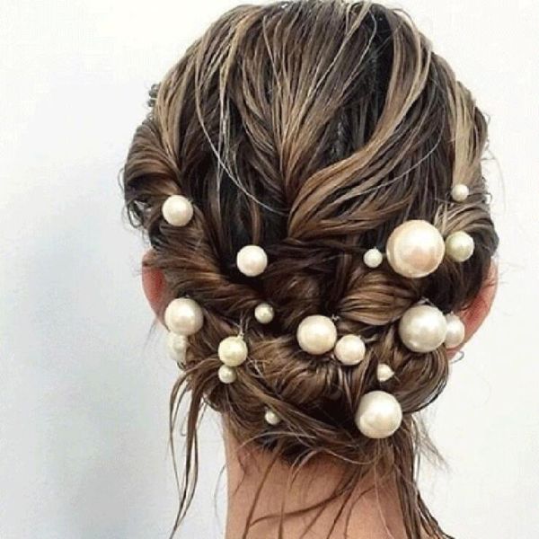 

20pcs/lot Women Sparkling Pearls Hairpins Handmade Silver Hair Sticks European Pearls Hairbands Wedding Hair Accessories