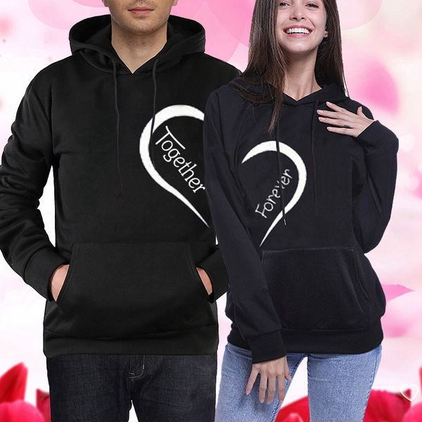 

mens designer hoodies valentines day lovers pullover sweatshirts together forever printed casual long sleeve couples hoodies, Black