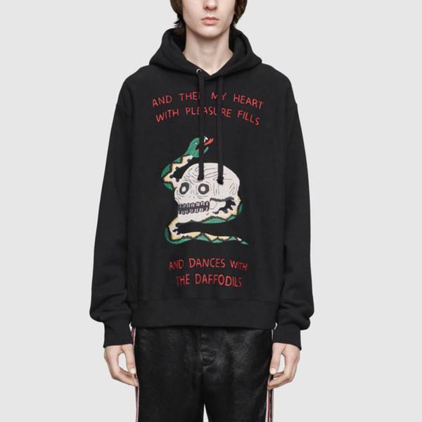 

mens women designer sweatshirt hoodies fashion brand skull snake embroidery stitches fashion print pullover sports, Black