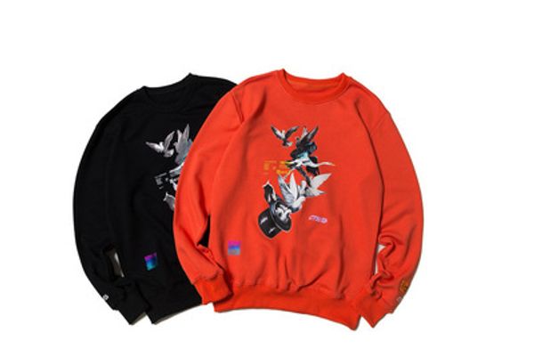 

tide brand heron preston magic hat pigeon print round neck men sweatshirts loose terry hairless casual women autumn streetwear hip hop, Black