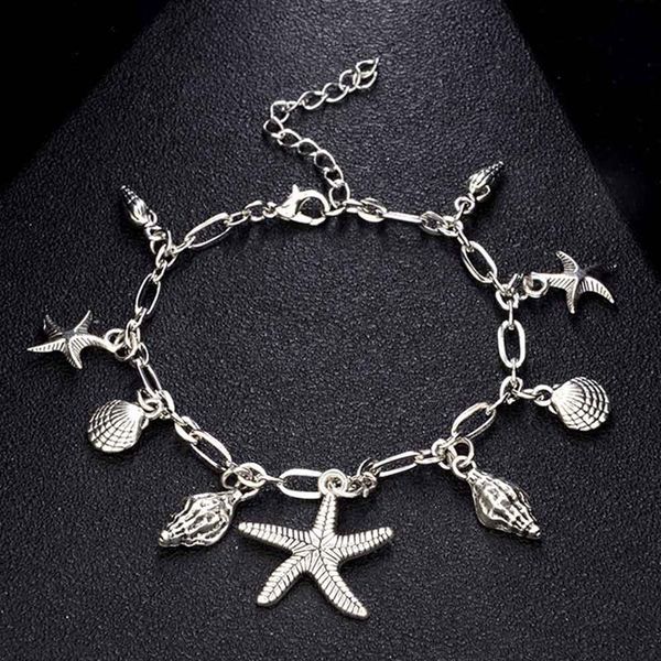 

women anklets bracelets starfish shell charm stainless steel anklets 24 cm 9-11 inches vintage fashion jewelry factory offer, Red;blue